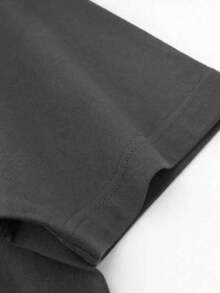 Made In Japan, Spring/Summer Cotton Short Sleeve T-Shirt, Round Neck, Loose Fit, Versatile, With Simple English Letter Print - Dark Grey - View 3