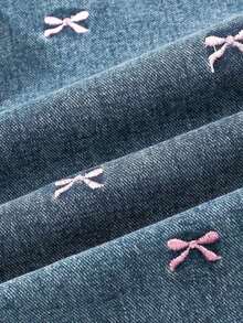 Jeans de pierna ancha para adolescentes, nuevos pantalones rectos con diseño bordado de moño, pantalones vaqueros holgados, pantalones vaqueros holgados para mujer, pantalones vaqueros holgados para niñas, pantalones vaqueros holgados para - Azul 4 - Ver 5