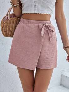 con decoración de lazo casual para señoras, part inferior de verano - Rosa vieja - Ver 4