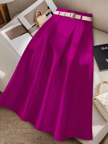 Falda esbelta y elegante de línea A con pliegues para mujer de talla grande - Gris - Ver 6