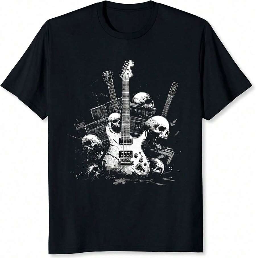 Camiseta Vintage Y2K de Banda de Rock para Hombre, Camiseta con Estampado de Calaveras Estilo Punk Metal 9XCZ - Blanco - Ver 1