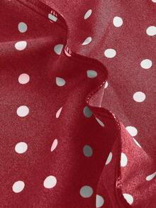 Pantalones de pierna ancha con estampado de lunares de talle alto - Rojo - Ver 4