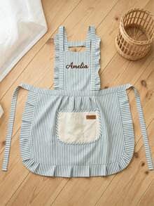 Personalized Striped Apron With Pockets, Embroidered Baking Kitchen Workwear - Multicolor - View 4