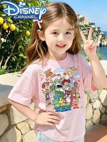 DisneyCute Cartoon Style Men's T-Shirt Toy Story Characters Summer Outdoor Wear For Kids And Gift For Children - Hồng - Xem 1