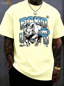 The Iconic ECKO Unltd Graphic Features A Bold Rhino Emblem With Urban Camouflage Lettering Symbolizing Strength Individuality Urban Culture   220g - 黃色2 - 查看 1
