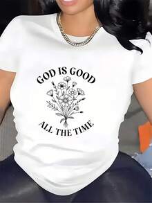 1 camiseta inspiradora de 180 g con la frase 'Dios siempre es bueno', diseño floral - perfecta para regalos familiares, actividades de team building de empresas o para usar en días festivos. 180 g 100% algodón. - Blanco - Ver 6