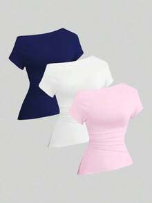 Camiseta casual asimétrica de hombro para mujer - Multicolor 14 - Ver 1