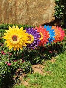 Large Sunflower Windmill Decor, Large Double-Layer Sequin Sunflower Windmill Outdoor Yard Decoration, Outdoor Garden Lawn Decor, Rainbow Sunflower Windmill Garden Yard Decoration, Double-Layer Sequin Windmill Rotating Decor, Outdoor Yard Lawn Garden Party Decoration Stake, Spring Outdoor Advertising Event Prop, Holiday Gift - A - View 1