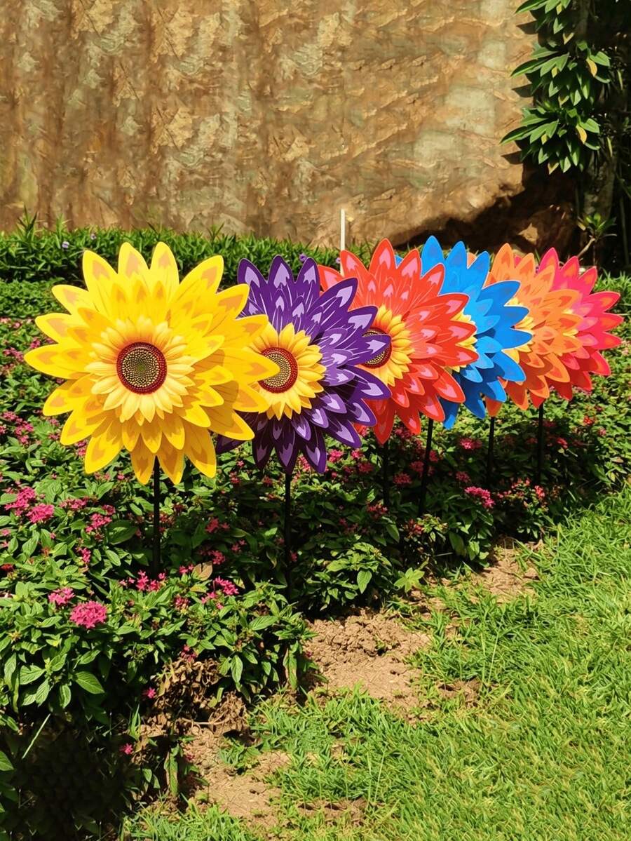 Large Sunflower Windmill Decor, Large Double-Layer Sequin Sunflower Windmill Outdoor Yard Decoration, Outdoor Garden Lawn Decor, Rainbow Sunflower Windmill Garden Yard Decoration, Double-Layer Sequin Windmill Rotating Decor, Outdoor Yard Lawn Garden Party Decoration Stake, Spring Outdoor Advertising Event Prop, Holiday Gift - A - View 1