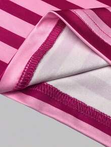 Women's Casual Summer T-Shirt With Round Neck And Striped Pattern, Bright Pink Color, Loose Fit And Short Sleeves, For Casual Wear, Vacation And Everyday Use - 彩色 - 查看 4