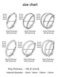 1 chiếc/bộ Khuyên mũi bằng thép không gỉ 316L đính đá Zirconia, cỡ 16G, Khuyên septum hai lớp, Khuyên septum, Khuyên môi, Khuyên septum, Khuyên helix, Khuyên sụn, Khuyên septum, Trang sức xỏ lỗ septum - Bạc - Xem 10