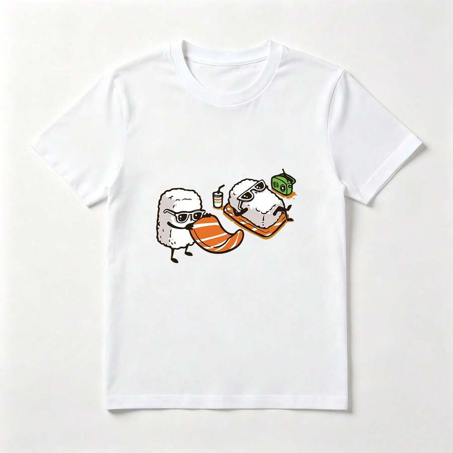 Sushi Vacaciones Playera de Algodón Blanca Divertida y Colorida - Blanco - Ver 1