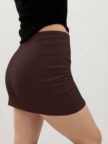de unicolor de ajuste slim para mujer, falda corta y sexy de ajuste regular de color negro natural para mujer, uso casual diario, primavera/verano - Marrón - Ver 2