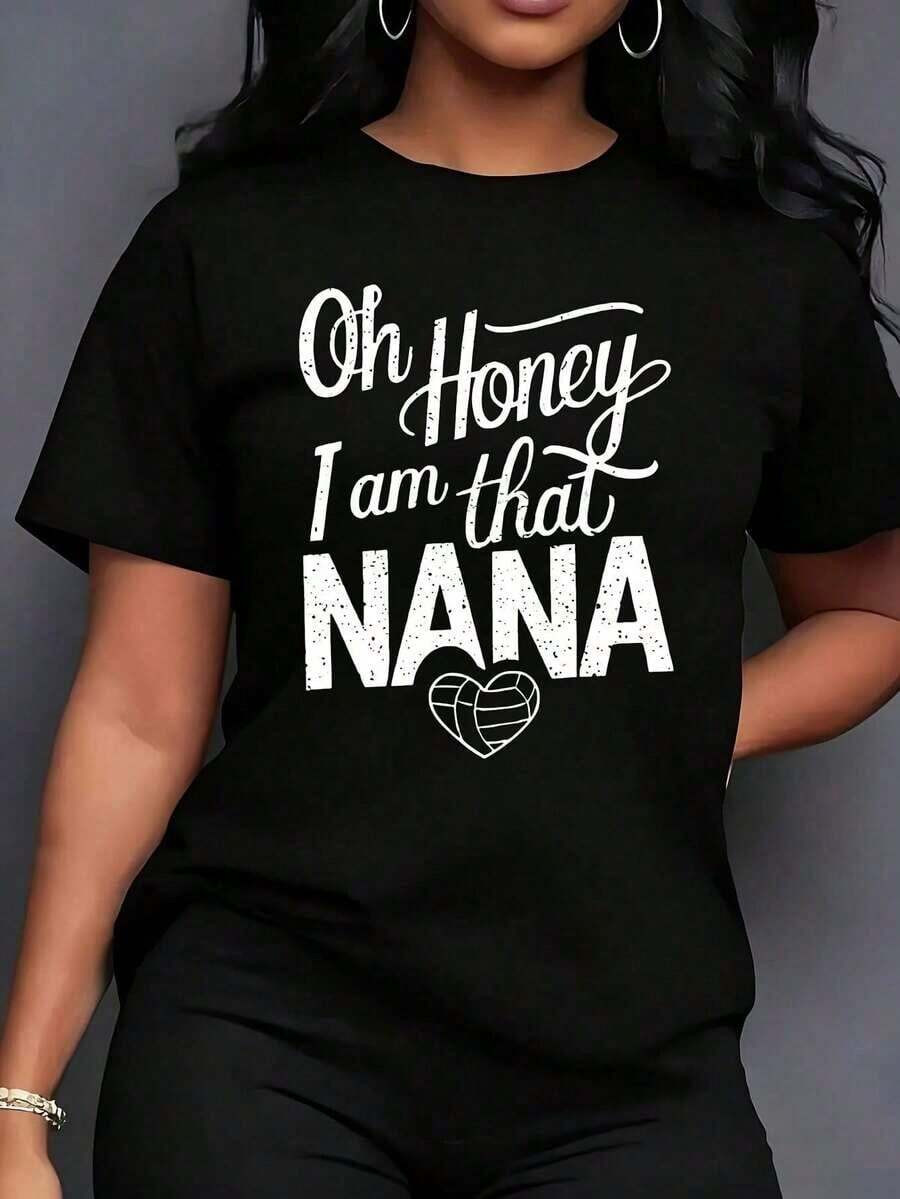 Oh Dear, I Am That Nana. Women's One-Piece T-Shirt, Fun Short-Sleeved T-Shirt With Oversized Print, Novelty Shirt, Casual Round Neck Top. - 黑色 - 查看 1