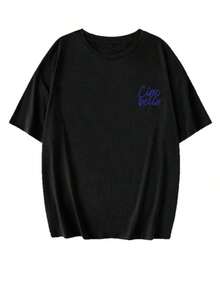 Women's Loose-Fitting T-Shirt With A Round Neck And Exquisite Print. Soft And Breathable Fabric, Comfortable To Wear, And Short Sleeves. Casual And Relaxed Fit, Versatile Style. Made From High-Quality 100% Pure Cotton (200 G). - 黑色 - 查看 4