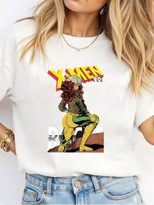 Oversized Retro 90s T-Shirt With Comic Book Graphic Print, Urban Style, Bold Print, Casual Top, Comfortable And Versatile, 220g Pure Cotton Printed T-Shirt, Unisex Style - 白色 - 查看 1