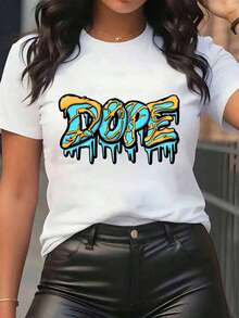 New Arrivals For Summer. Women's Graffiti Print T-Shirt, Round Neck, Casual Everyday Wear, Soft And Comfortable, Festival Blouse, Shirt > Beautiful. - 白色 - 查看 7