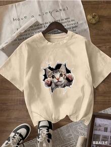 Cute And Realistic Style Short-Sleeve T-Shirt, Fashionable Short-Sleeve T-Shirt For Spring And Summer 2026, Made In Mexico, 180 Grams. Cartoon Print, Couple Design, Suitable For Indoor Or Outdoor Wear. Crew Neck, Unisex, Ideal For Office And Leisure. One-Piece Pack. - APR-P631577SLNDXZGY566 - 查看 4