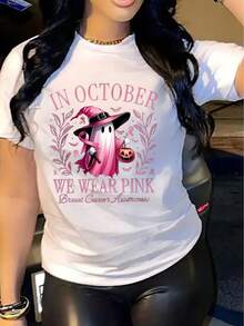 1 Women's Casual Short Sleeve T-Shirt For Halloween, 100% Thick Cotton - Comfortable Round Neck, Soft And Cute T-Shirt, 180g 100% Cotton. - 白色 - 查看 3