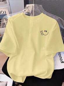 Camiseta de punto ajustada de manga corta informal para mujer - Amarillo 3 - Ver 1
