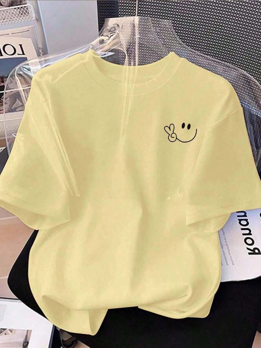 Camiseta de punto ajustada de manga corta informal para mujer - Amarillo 3 - Ver 1