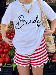Camiseta de manga corta para mujer, de verano, con cuello redondo, con estampado de diseño inglés nupcial, adecuada para temas de boda, playa, estilo urbano, uso diario, trabajo, fiestas de oficina, salidas, carnavales, festivales de música, Día de San Valentín, fiestas y otras ocasiones. Exquisita camisa para mujer, ropa de vacaciones para mujer. Elegante atuendo de oficina, top lindo, ropa de vacaciones para mujer, vestido para citas nocturnas, camisa elegante para mujer, ropa casual de verano, ropa de vacaciones para mujer. Blanca, 100% algodón. - Blanco - Ver 5