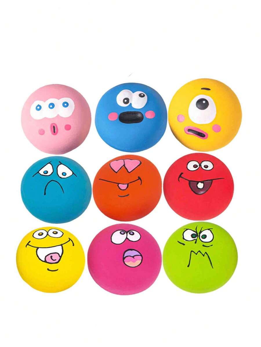 6pcs Cute Big-Eyed Dog Squeaky Toys, Rubber Pet Chew & Dental Cleaning Balls (With Built-In Squeaker), Durable Dog Balls (Suitable For Fetch Games), Long-Lasting, Elastic, Lightweight And Floatable, Suitable For Dogs Of All Sizes To Play, Interact And Train - Multicolor - View 1