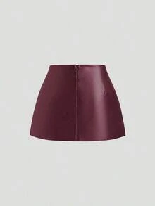 Falda mini casual de fiesta con abertura y corte en A de ante color Maillard para mujer, para otoño/invierno - Burdeos 2 - Ver 2