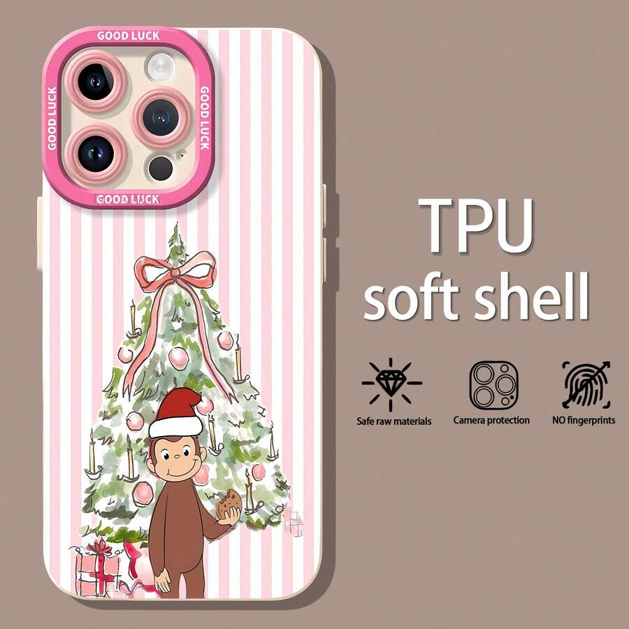 Tema navideño rosa de Jorge el Curiosofunda de teléfono Fundas compatibles con ,Apple,VIVO,OPPO,,, y Honor.Fabricadas en silicona TPU,ofrecen protección contra golpes y caídas. - Blanco - Ver 1