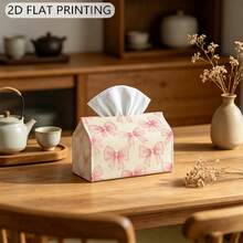1pc Pink Ribbon Bow Design Tissue Box, Home Kitchen Living Room Bedroom Decor Facial Tissue Holder, Desktop Vanity Tabletop Napkin Storage, Housewarming Gift - Multicolor - View 4