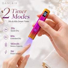 GANLAIX 可攜式美甲烘乾燈與美甲燈，可充電 3 合 1 UV LED 凝膠美甲固化燈，附支架與 Type-C 傳輸線，180mAh 快速凝膠指甲油烘乾機，美甲用品禮品套裝 - 彩色 - 查看 5