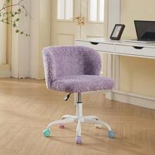 Girls' Faux Rabbit Fur Office Chair, Swivel Vanity Chair, Cute And Fluffy, Adjustable, With Quiet And Colorful Casters, Soft Padded Office Chair For Bedroom, Office And Dorm Room, Cream, Beige - 紫色 - 查看 10