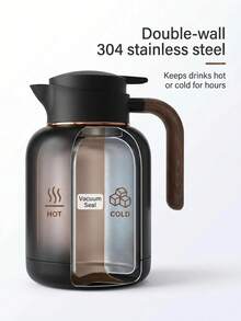 1500ML Stainless Steel Thermal Coffee Carafe, Wooden Handle Vacuum Insulated Pot, Double Wall Keep Hot & Cold 24H, Multipurpose For Cold Brew Coffee, Tea, Home Office Drink Storage Carafe - Multicolor - View 3