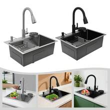 Küchenspüle Einbauspüle Set 55*40*20 cm Edelstahl Einzelbecken-Spüle mit Wasserhahn für Küchen Restaurants Multifunktionsspüle mit Seifenspender und Tassenwascher - 55 x 40 x 20 cm - Übersicht 5