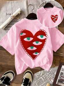 Camiseta de mujer, camiseta de manga corta con gráfico de estilo casual de calle, top de verano lindo - Rosa - Ver 3