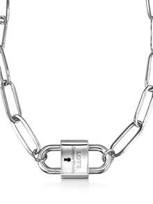 1pc Women's Necklace, Silver And Gold Engraved With "LOVE" Padlock Design, Neutral Versatile, Unique And Elegant - Multicolor - View 3