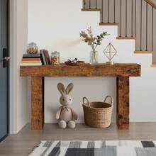 63" Long Console Table For Entryway, Rectangular Wooden Side Table For Behind The Sofa, Farmhouse Style Entry Table For Entryway, Hallway Or Living Room. - Rust Brown - View 2