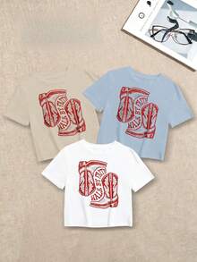 Women's T-Shirts, Women's Tops, One-Piece Set, Short-Sleeved Crop Top, With A Round Neck Design That Enhances A Sexy, Fitted Silhouette And A Short Style. Made Of 100% Pure Cotton, With Local Delivery Service Available; Summer Clothing Designed Specifically For Women, Vacation Outfits, Summer Tops, Mother's Day Dresses, Holiday Outfits, Etc. - 1件白色隨機圖案 - 查看 1