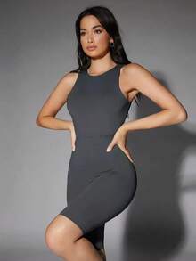 Camiseta sin mangas de color sólido - Gris Oscuro - Ver 3