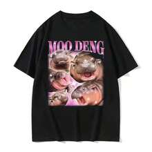 Camiseta de Mujer con Estampado Divertido de Pequeño Hipopótamo Moo Deng, Estilo Casual de Manga Corta, Retro Hip Hop, Estilo Urbano, Tops Y2k - Negro - Ver 2