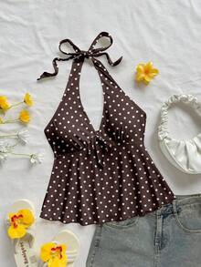 Blusa de mujer casual de vacaciones con estampado floral degradado en rosa, escote en V con lazo, espalda descubierta, apropiada para playa y vacaciones de verano - Multicolor 3 - Ver 8