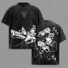 Unisex Short-Sleeved T-Shirt With Soul Eater Death The Kid Print, Vintage Anime Style For Everyday Wear, Casual Short-Sleeved T-Shirt For Men, Summer Vibes. - 黑色 - 查看 1