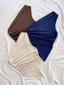 3 piezas Conjunto informal de verano de 2 piezas para mujer con parte superior de hombro asimétrico y bajo asimétrico, adecuado para volver al colegio, té de la tarde, casual, invitada a boda en la playa, brunch de graduación, Día de San Patricio, - Multicolor 5 - Ver 3