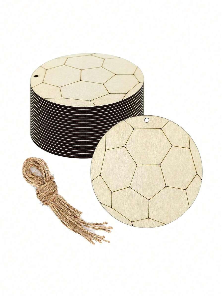 10pcs DIY Wooden Football Cards, Unpainted, With Jute Rope - Blank Wooden Material, DIY Painted Wooden Tags, Suitable For Art Class DIY Tasks, Sports Party Decoration, Classroom Activities, Gift Tag Making, Bulk Material, Back To School Season, Back To School Decoration Hanging, Halloween, Christmas Yard Decoration Hanging, Christmas Tree Decoration Hanging - Multicolor - View 1