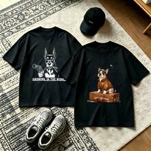 2-Piece Couple Matching Pattern T-Shirt, 100% Cotton, Loose Fit, Soft And Breathable, Casual Round Neck Short Sleeved Top Cocktail Drinks Sunset Summer Festival Ice Cream Versatile Patterns No Picky Combinations Coordinated Dating Casual Travel Simple And Cartoonish Printing Styles High - 黑色 - 查看 1