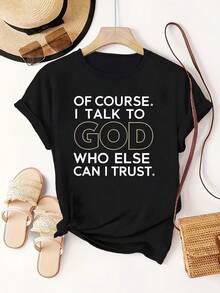 Camiseta de Moda con Estampado de Letras y Cuello Redondo en Tallas Grandes - Negro - Ver 2