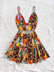 Vestido corto con estampado de limones coloridos para mujeres en vacaciones de primavera, outfit de San Valentín, atuendos de verano, vestido de cumpleaños - Multicolor 6 - Ver 2