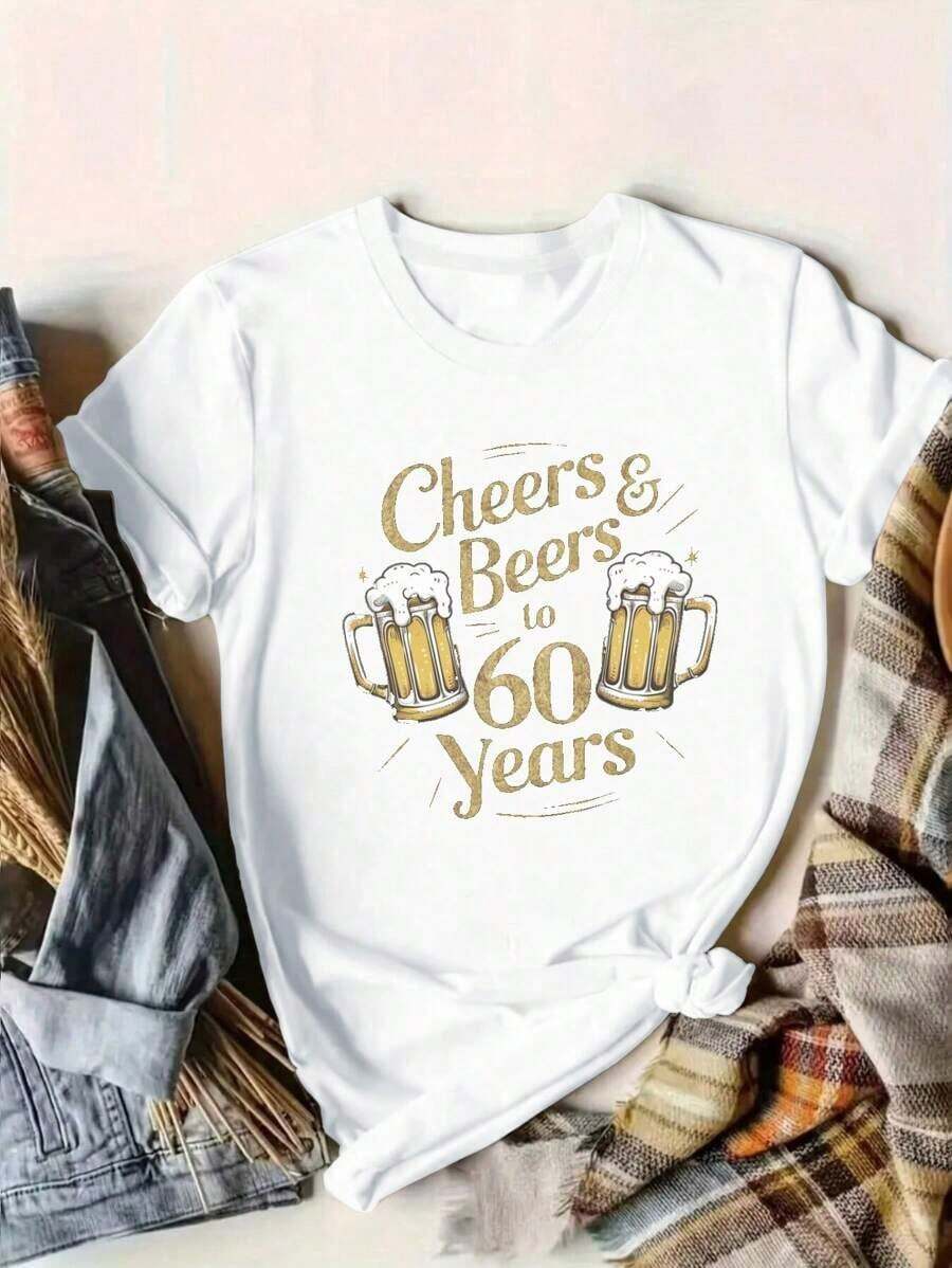 Camiseta Moderna Minimalista para Mujer "¡Felicidades por los 60 AÑOS!" - Cómoda y Casual para el Día a Día - Blanco - Ver 1