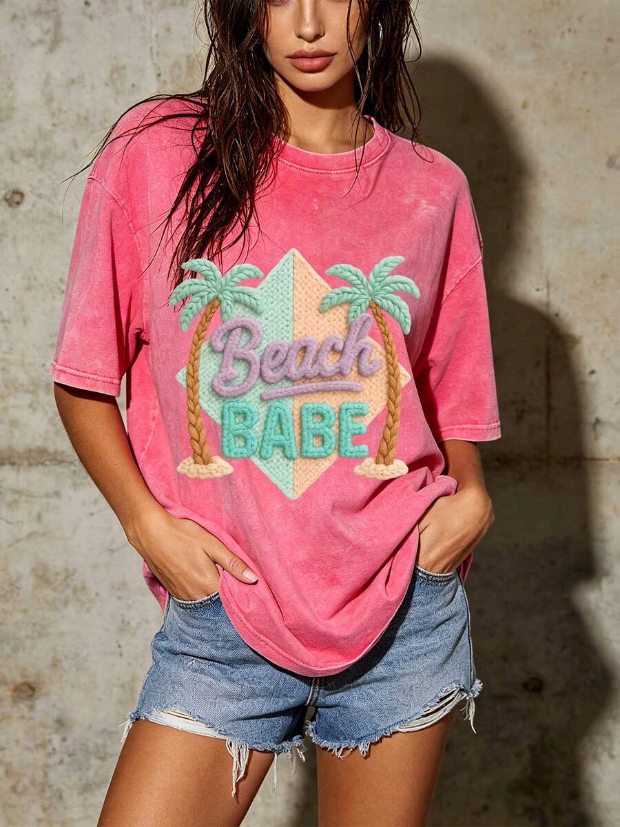 Camiseta de Verano para Mujer Beach Girl 180G - Perfecta para vacaciones en familia y fiestas de empresa, idea de regalo moderna para mujeres, esencial para divertidas fiestas en la playa. H4SS - rosa - Ver 1
