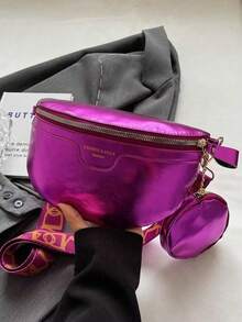 Tas Tangan Warna Polos yang Modis dan Serbaguna, Tas Selempang Kasual Minimalis Baru, Tas Jinjing untuk Komuter Wanita - Hot Pink - View 4